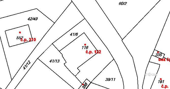 Blatnice 122 na parcele st. 116 v KÚ Blatnice u Nýřan, Katastrální mapa
