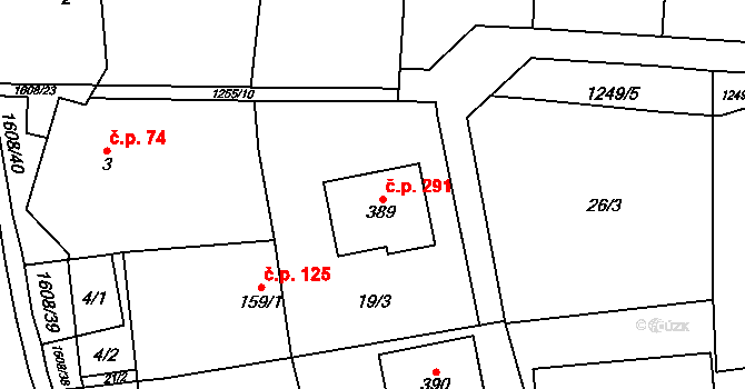 Dubicko 291 na parcele st. 389 v KÚ Dubicko, Katastrální mapa