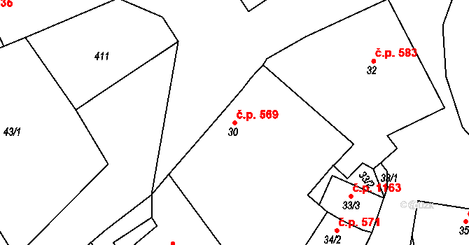 Rudná 569 na parcele st. 30 v KÚ Hořelice, Katastrální mapa