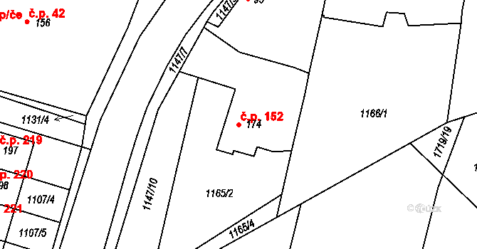 Košice 152 na parcele st. 174 v KÚ Košice u Soběslavi, Katastrální mapa