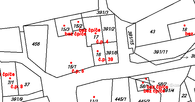 Chrančovice 39, Všeruby na parcele st. 16 v KÚ Chrančovice, Katastrální mapa