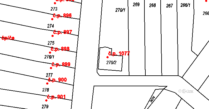 Pečky 1077 na parcele st. 270/2 v KÚ Pečky, Katastrální mapa