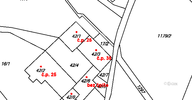 Heřmanice u Oder 35 na parcele st. 42/3 v KÚ Heřmanice u Oder, Katastrální mapa