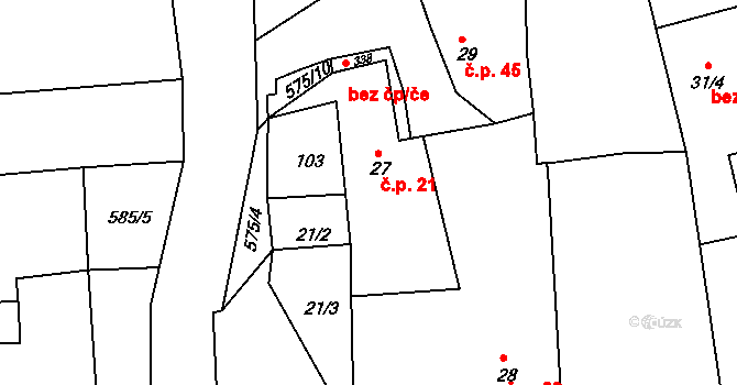 Krušovice 21 na parcele st. 27 v KÚ Krušovice, Katastrální mapa