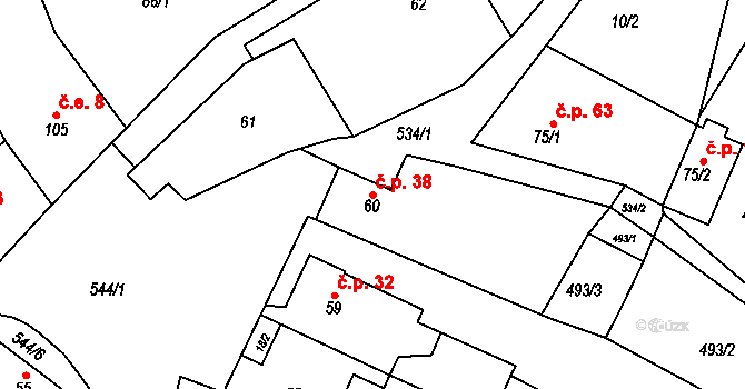 Senec 38 na parcele st. 60 v KÚ Senec u Rakovníka, Katastrální mapa