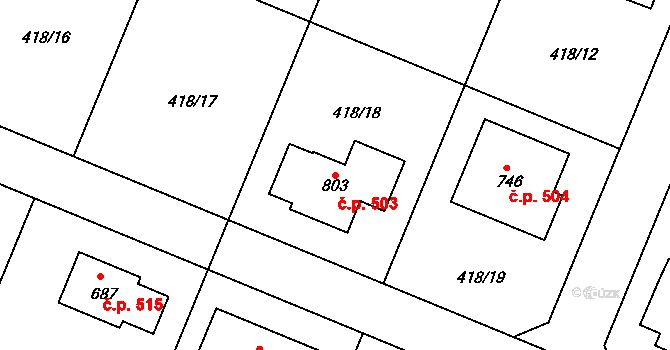 Lázně Toušeň 503 na parcele st. 803 v KÚ Lázně Toušeň, Katastrální mapa