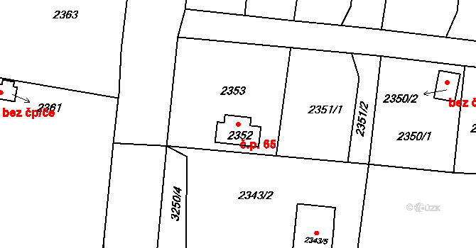 Vodná 65, Kamenice nad Lipou na parcele st. 2352 v KÚ Kamenice nad Lipou, Katastrální mapa