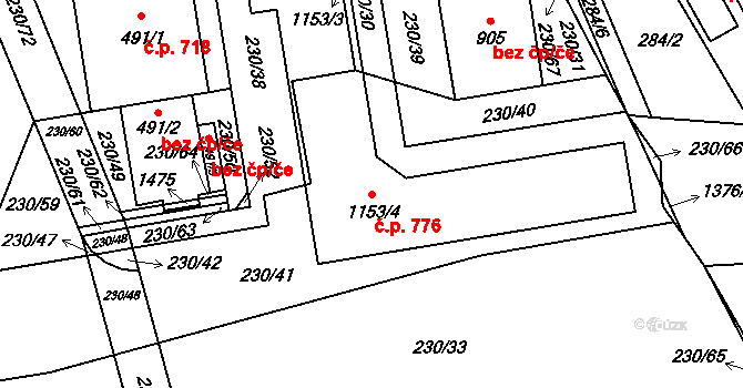 Prštné 776, Zlín na parcele st. 1153/1 v KÚ Prštné, Katastrální mapa