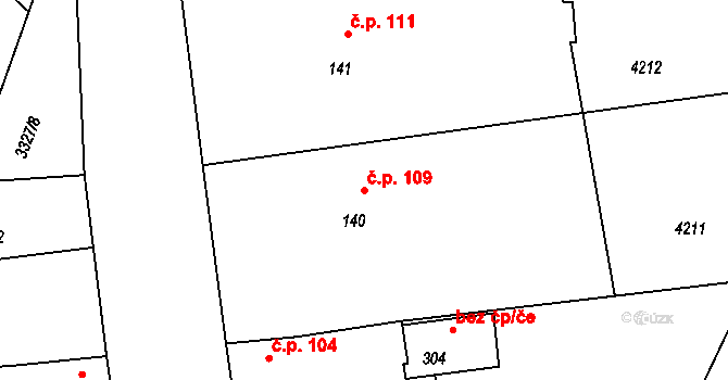 Kozojedy 109 na parcele st. 140 v KÚ Kozojedy u Kralovic, Katastrální mapa