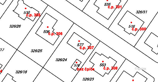 Dukovany 307 na parcele st. 577 v KÚ Dukovany, Katastrální mapa