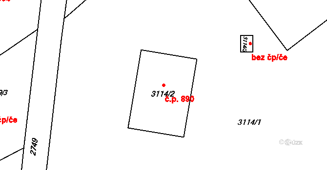 Lazy 890, Orlová na parcele st. 3114/2 v KÚ Lazy u Orlové, Katastrální mapa