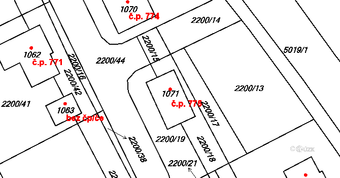 Černovice 775 na parcele st. 1071 v KÚ Černovice u Tábora, Katastrální mapa