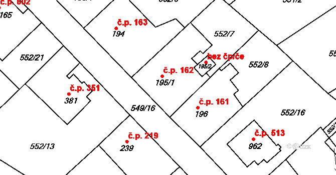 Šťáhlavy 162 na parcele st. 195/1 v KÚ Šťáhlavy, Katastrální mapa
