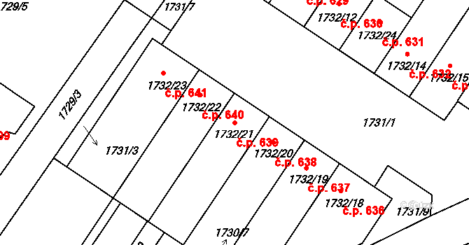 Lednice 639 na parcele st. 1732/21 v KÚ Lednice na Moravě, Katastrální mapa