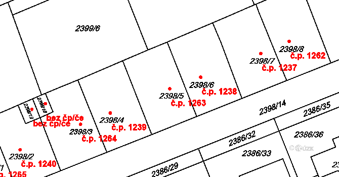 Holešov 1263 na parcele st. 2398/5 v KÚ Holešov, Katastrální mapa