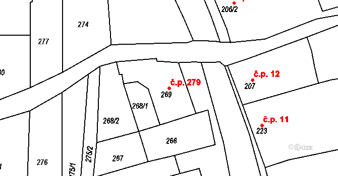 Určice 279 na parcele st. 269 v KÚ Určice, Katastrální mapa