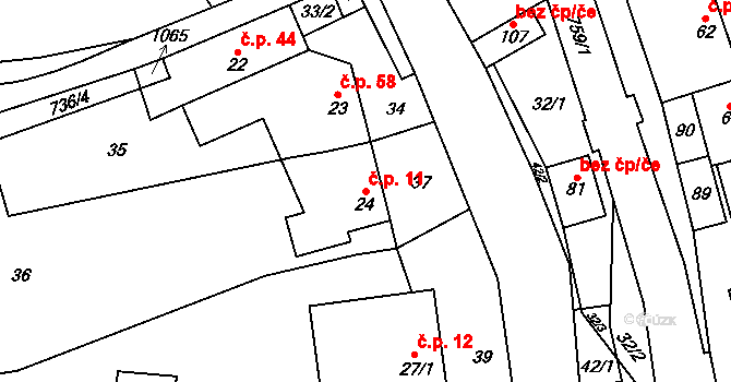 Hamry 11, Plumlov na parcele st. 24 v KÚ Hamry, Katastrální mapa