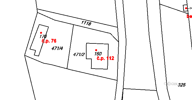 Rožany 112, Šluknov na parcele st. 150 v KÚ Rožany, Katastrální mapa