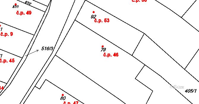 Jizbice 46 na parcele st. 79 v KÚ Jizbice u Nymburka, Katastrální mapa