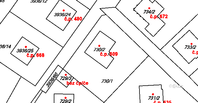 Žižkov 609, Kutná Hora na parcele st. 730/2 v KÚ Kutná Hora, Katastrální mapa