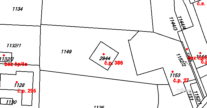 Zruč nad Sázavou 386 na parcele st. 2944 v KÚ Zruč nad Sázavou, Katastrální mapa