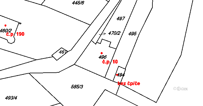 Pila 10 na parcele st. 496 v KÚ Pila, Katastrální mapa