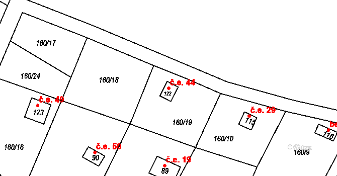 Teplička 44 na parcele st. 122 v KÚ Teplička, Katastrální mapa