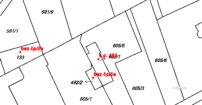 Kokonín 463, Jablonec nad Nisou na parcele st. 492/1 v KÚ Kokonín, Katastrální mapa