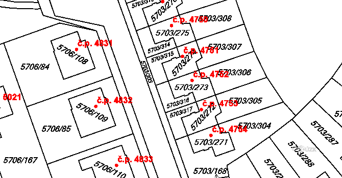 Jihlava 4752 na parcele st. 5703/273 v KÚ Jihlava, Katastrální mapa
