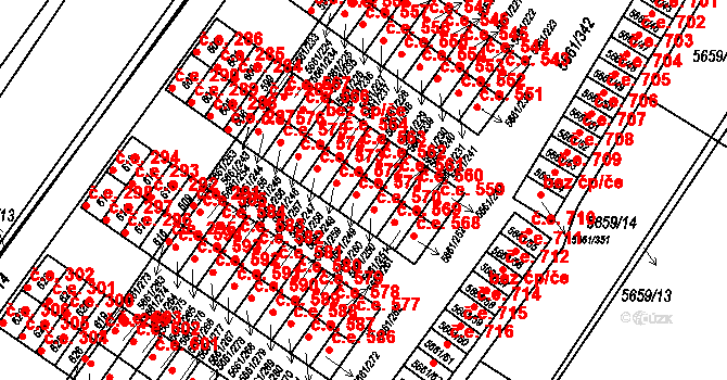 Jihlava 571 na parcele st. 5661/249 v KÚ Jihlava, Katastrální mapa