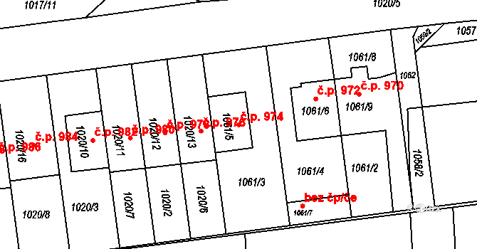Lyžbice 974, Třinec na parcele st. 1061/5 v KÚ Lyžbice, Katastrální mapa