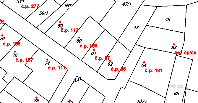 Rožďalovice 87 na parcele st. 61 v KÚ Rožďalovice, Katastrální mapa