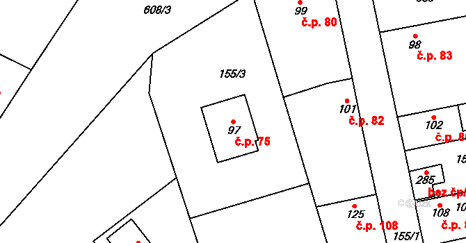 Bašť 75 na parcele st. 97 v KÚ Bašť, Katastrální mapa