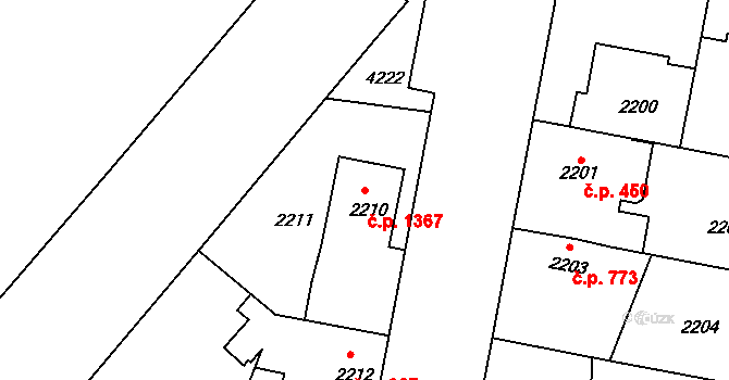 Čelákovice 1367 na parcele st. 2210 v KÚ Čelákovice, Katastrální mapa