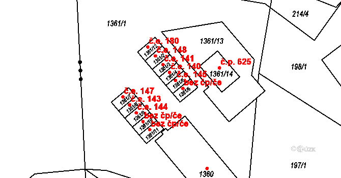 Zastávka 145 na parcele st. 1361/5 v KÚ Zastávka, Katastrální mapa