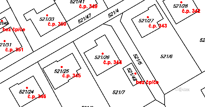 Krmelín 344 na parcele st. 521/26 v KÚ Krmelín, Katastrální mapa