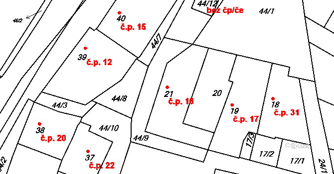 Skramníky 16, Klučov na parcele st. 21 v KÚ Skramníky, Katastrální mapa