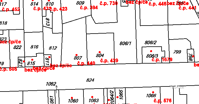 Švermov 439, Kladno na parcele st. 804 v KÚ Motyčín, Katastrální mapa