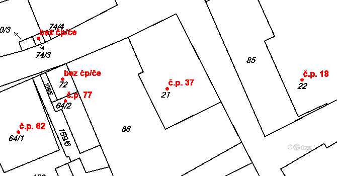 Vižina 37 na parcele st. 21 v KÚ Vižina, Katastrální mapa