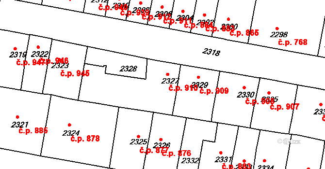 Tachov 910 na parcele st. 2327 v KÚ Tachov, Katastrální mapa