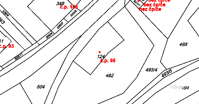 Osík 95 na parcele st. 124 v KÚ Osík, Katastrální mapa