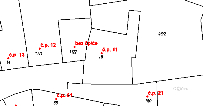 Haňovice 11 na parcele st. 18 v KÚ Haňovice, Katastrální mapa