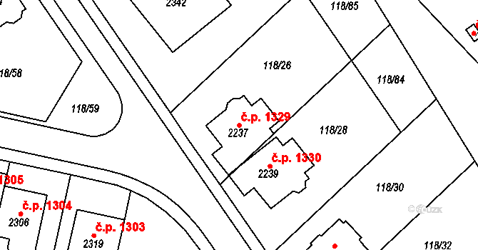 Uničov 1329 na parcele st. 2237 v KÚ Uničov, Katastrální mapa