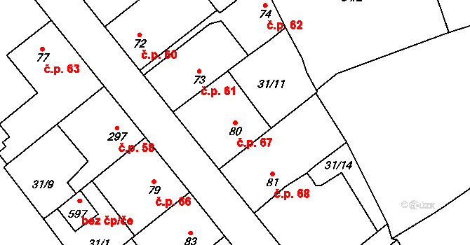 Sulejovice 67 na parcele st. 80 v KÚ Sulejovice, Katastrální mapa