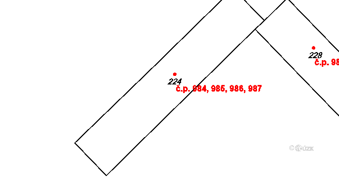 Lovosice 984,985,986,987 na parcele st. 224 v KÚ Lovosice, Katastrální mapa