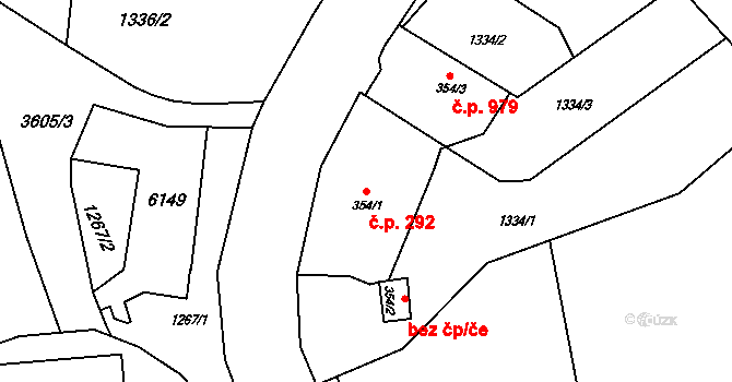 Rožnov pod Radhoštěm 292 na parcele st. 354/1 v KÚ Rožnov pod Radhoštěm, Katastrální mapa