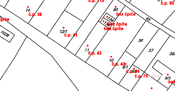 Dub 42 na parcele st. 11 v KÚ Dub u Prachatic, Katastrální mapa