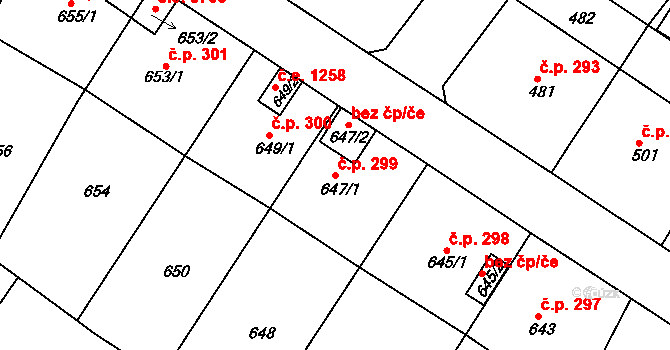Bukov 299, Ústí nad Labem na parcele st. 647/1 v KÚ Bukov, Katastrální mapa