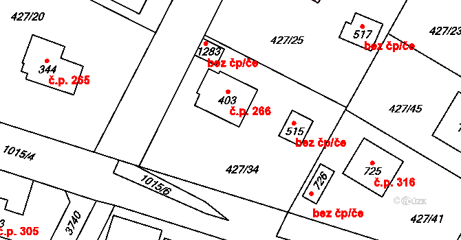 Velké Popovice 266 na parcele st. 403 v KÚ Velké Popovice, Katastrální mapa