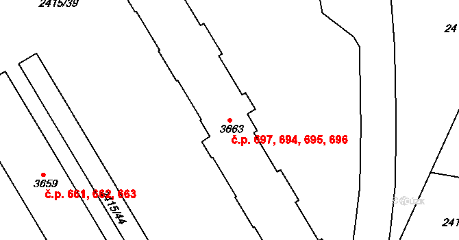 Chrudim II 694,695,696,697, Chrudim na parcele st. 3663 v KÚ Chrudim, Katastrální mapa